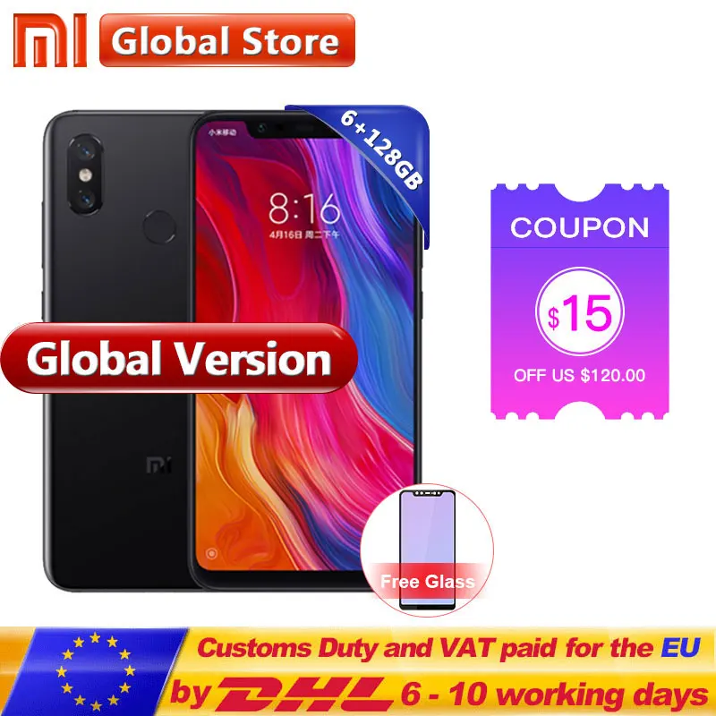 Глобальная версия Xiaomi Mi 8 6 ГБ оперативная память 128 Встроенная смартфон 21 ''amoled