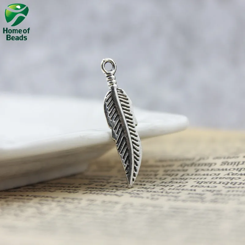 Оптовая продажа, подвески в виде листьев, покрытые античным серебром, для изготовления ожерелья 11x34 мм (50 шт./упак.) ZA1224