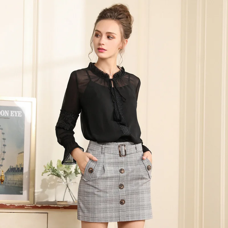 OUYALIN L-3XL 4XL 5XL Плюс Размер Женская блузка 2018 Офисная с бантом длинным рукавом