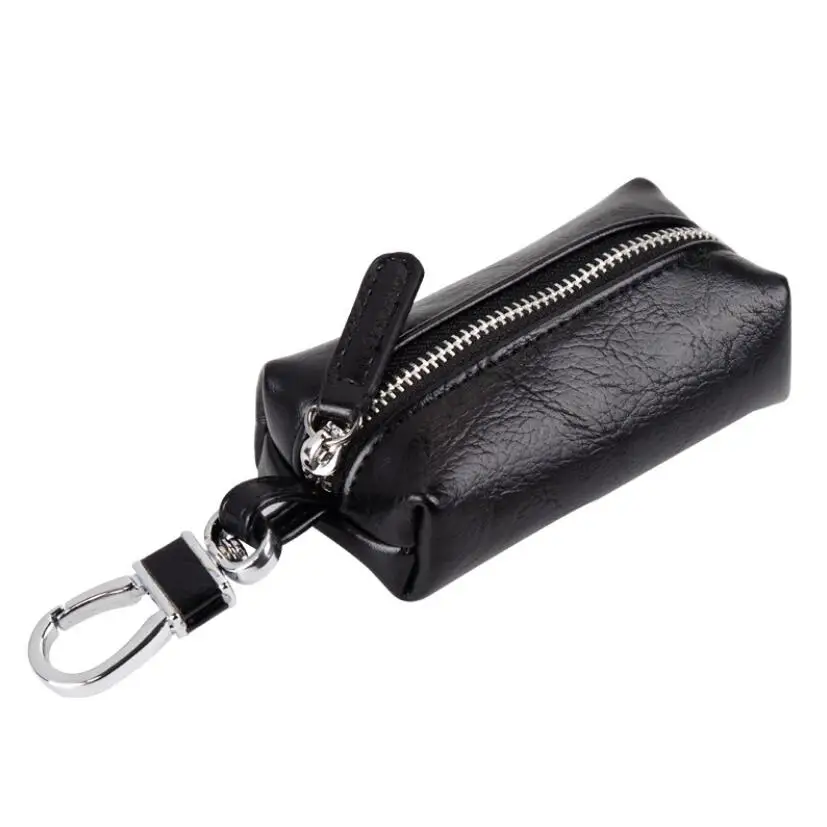 Black Простой дизайн PU кожаный кошелек Автомобильный ключ кошельки модные мужские ключницы масло воск кожа молния держатели карт ключ сумка чехол - Цвет: Black