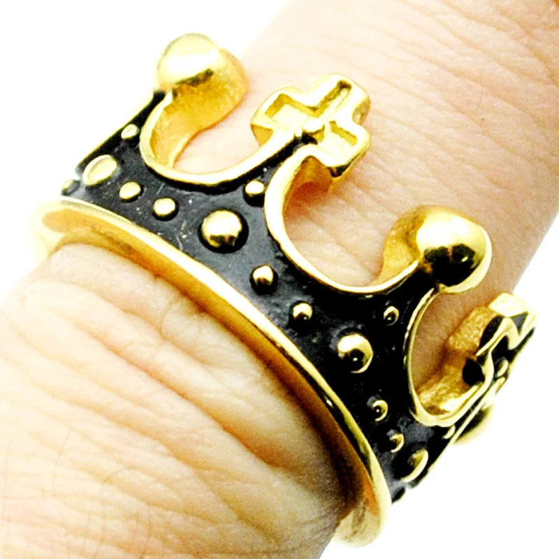 Золотые кольца с короной для мужчин и женщин из нержавеющей стали 316L