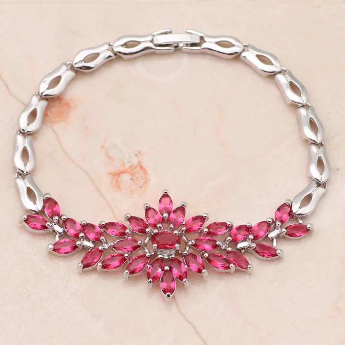 ROLILASON Необычные дизайн розовый Кристалл Циркон Серебряный браслет цепочка
