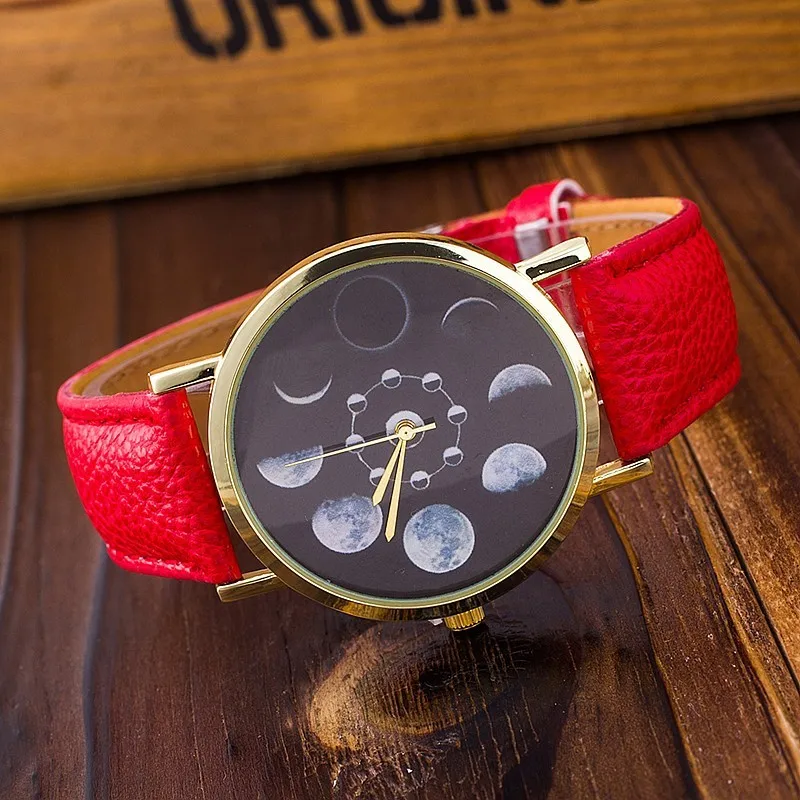 Vansvar Moon Phase Астрономия часы с космическим мотивом Модные женские кварцевые часы повседневные кожаные Наручные часы Relogio Feminino