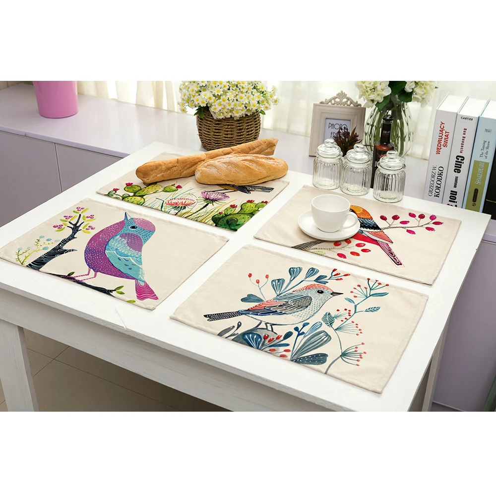 Настольные салфетки смешанные 7 видов красивых рисунков птиц обеденный стол чай
