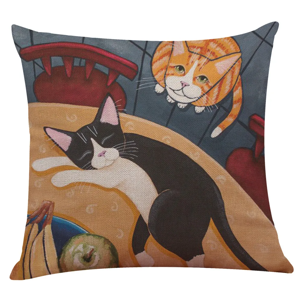 Новинка 2019 модная простая наволочка с милым принтом кота льняная для отдыха дома