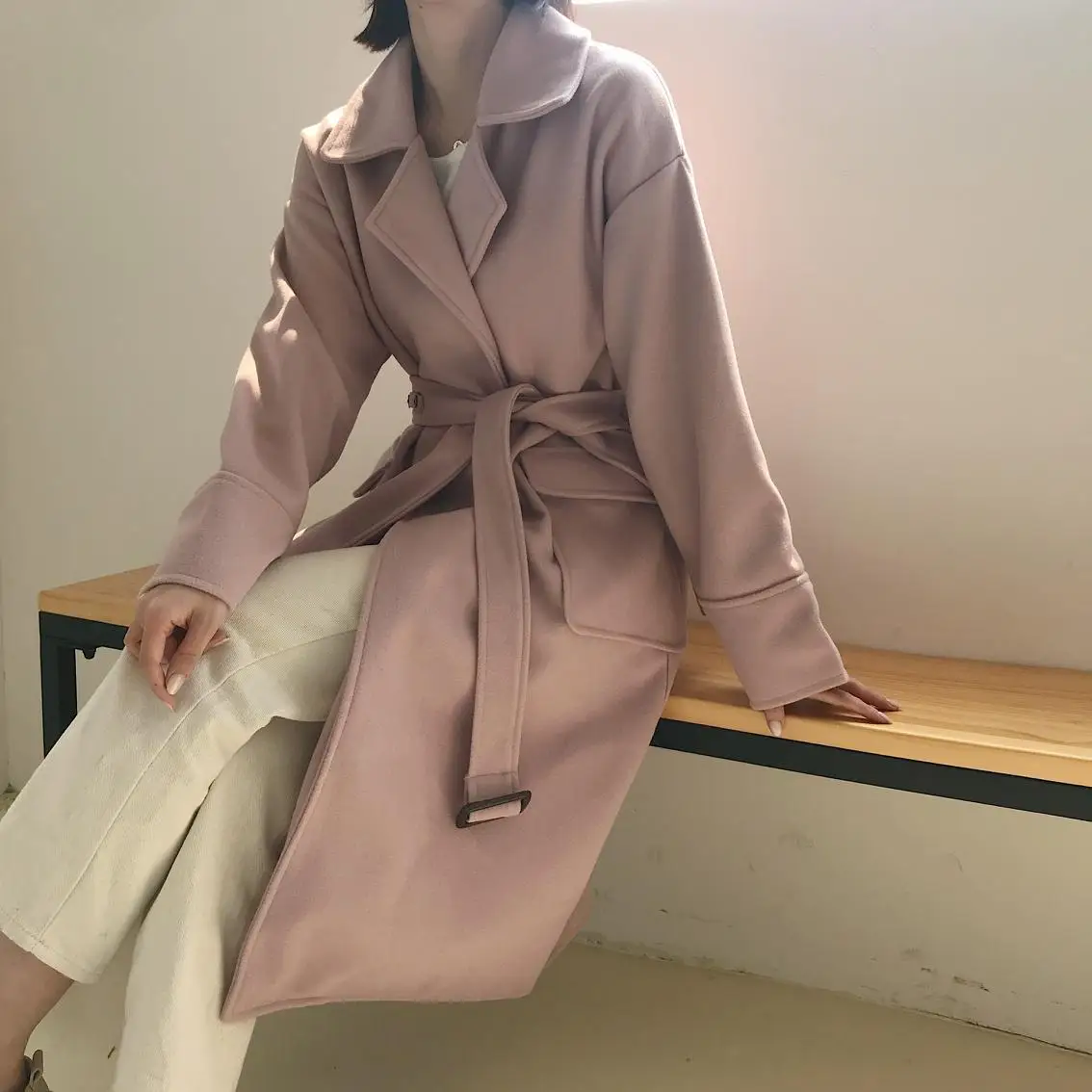 

Vintage Double-sided Solid Windbreaker Long Sleeve Soft Fashionable High-end Feminine Coat High Quality Long Female Overcoat