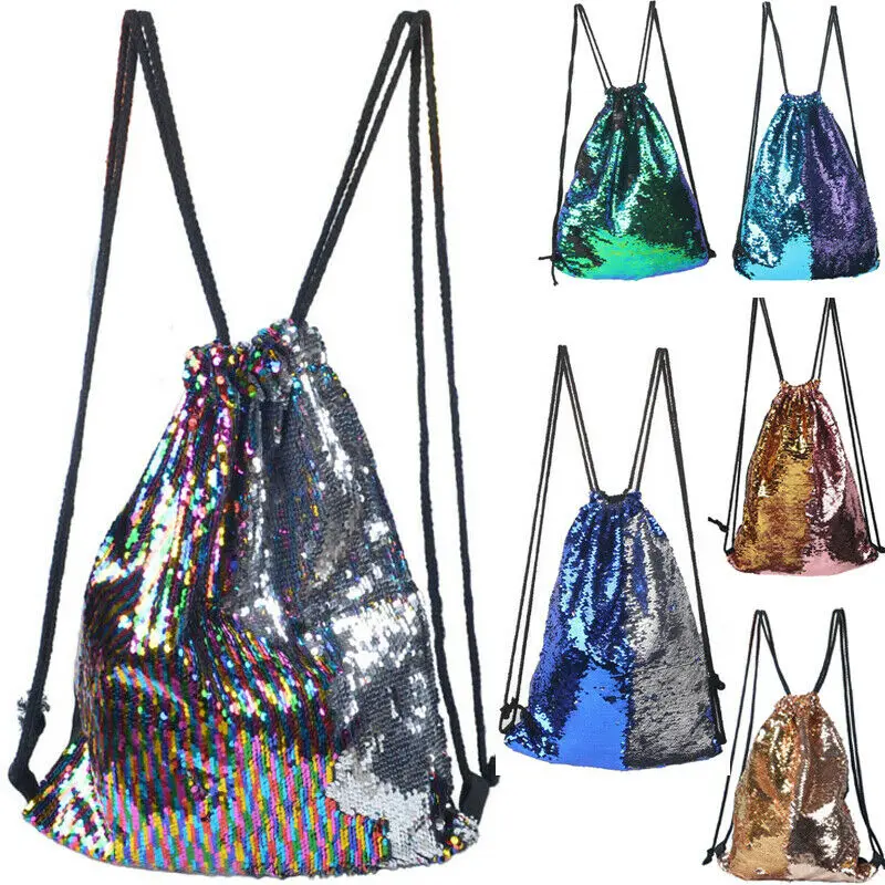 2019 новые брендовые двусторонние пайетки рюкзак на шнурке Блестящий Cinch пакет