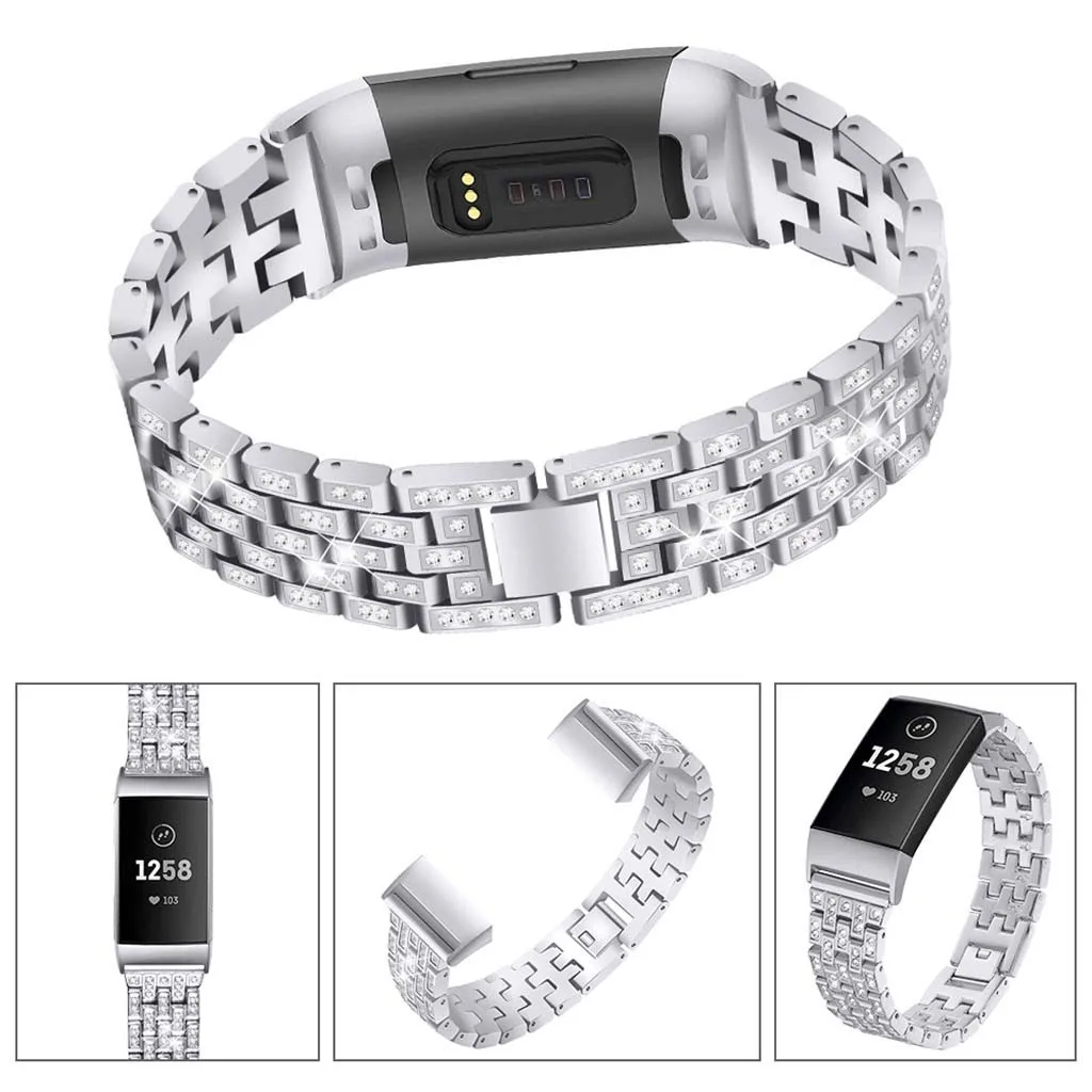 Умные часы умный ремень Smartband mi band Bling из нержавеющей стали металлический браслет ремешок для Fitbit Charge 3 Смарт-часы