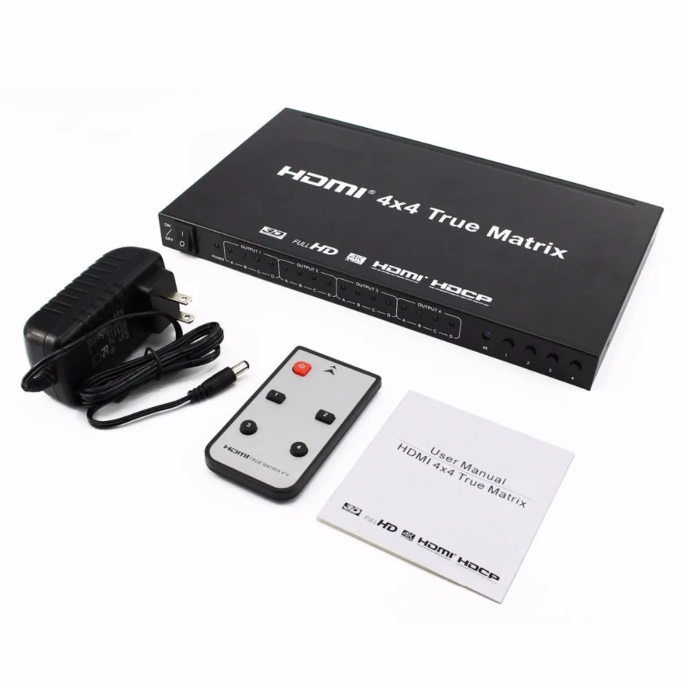 4x4 HDMI матричный переключатель, Ultra HD 4K x 2K 3D питание коммутатор сплиттера HDMI, поддержка EDID с ИК-пультом дистанционного управления(4 в и 4 выхода