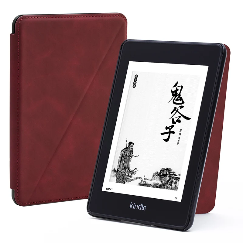 Wine red Bracket GAUGGER ультратонкий умный чехол из искусственной кожи для Amazon New Kindle Paperwhite 4 10th Generation - Цвет: Wine red Bracket