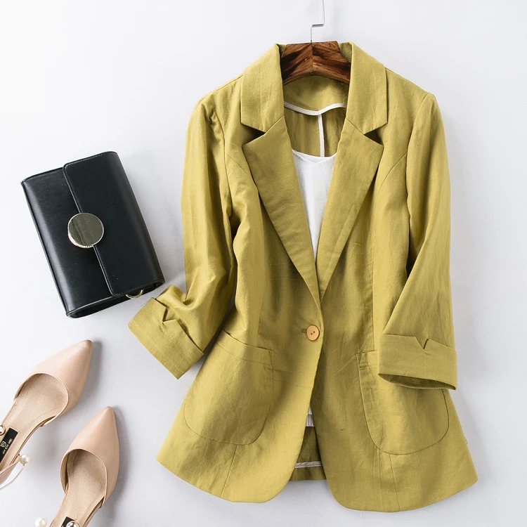 

women's Slim Thin section work jacket women suit blazer jacket female Cotton and linen suit Office lady suit fenimino bomber