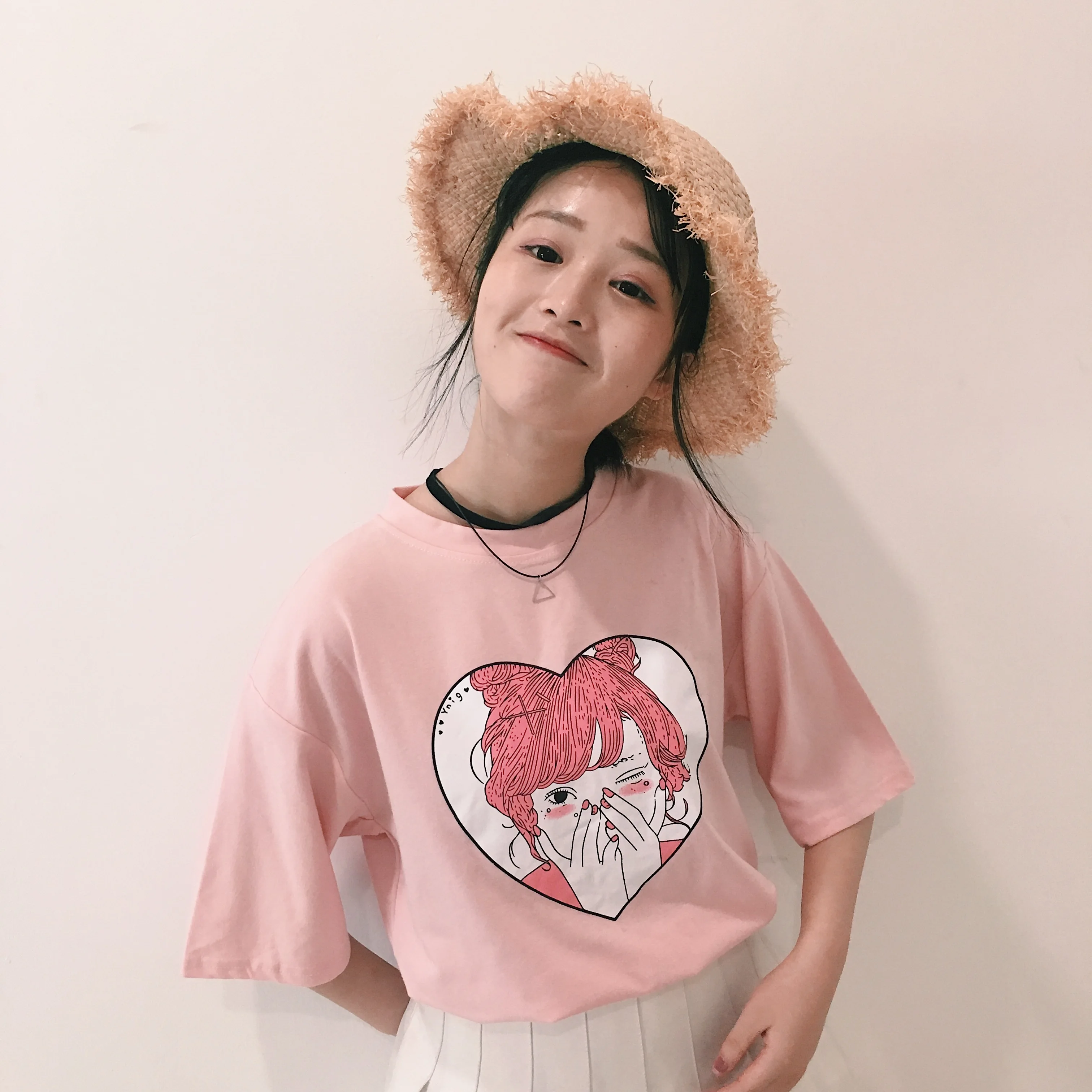 2021 летние модные топы в Корейском стиле Ulzzang Harajuku с мультяшным принтом Футболка