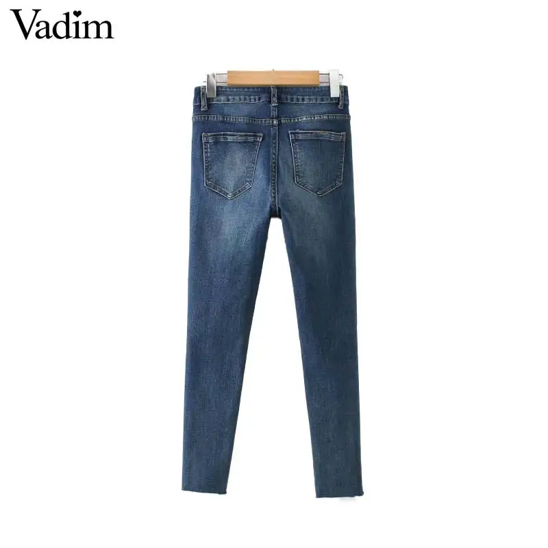 Vadim для женщин Основные джинсовые узкие джинсы Карманы бахрома Подол slim fit