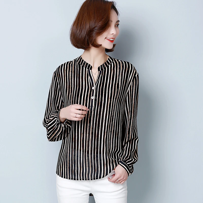 Женская блузка в полоску VERHELLEN шифоновая с v образным вырезом и длинным рукавом