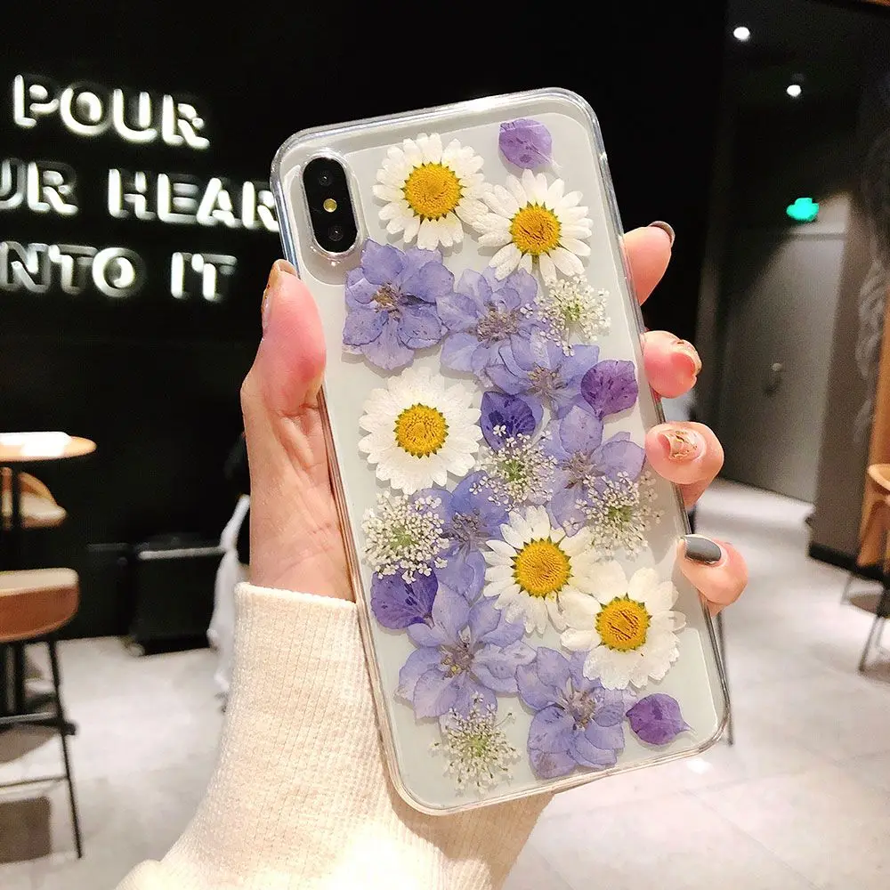 KISSCASE Real Dried Flower Phone Case For iPhone 6s Plus 6 7 8 XS Max Handmade Soft TPU Cover 5s SE XR X Fundas |