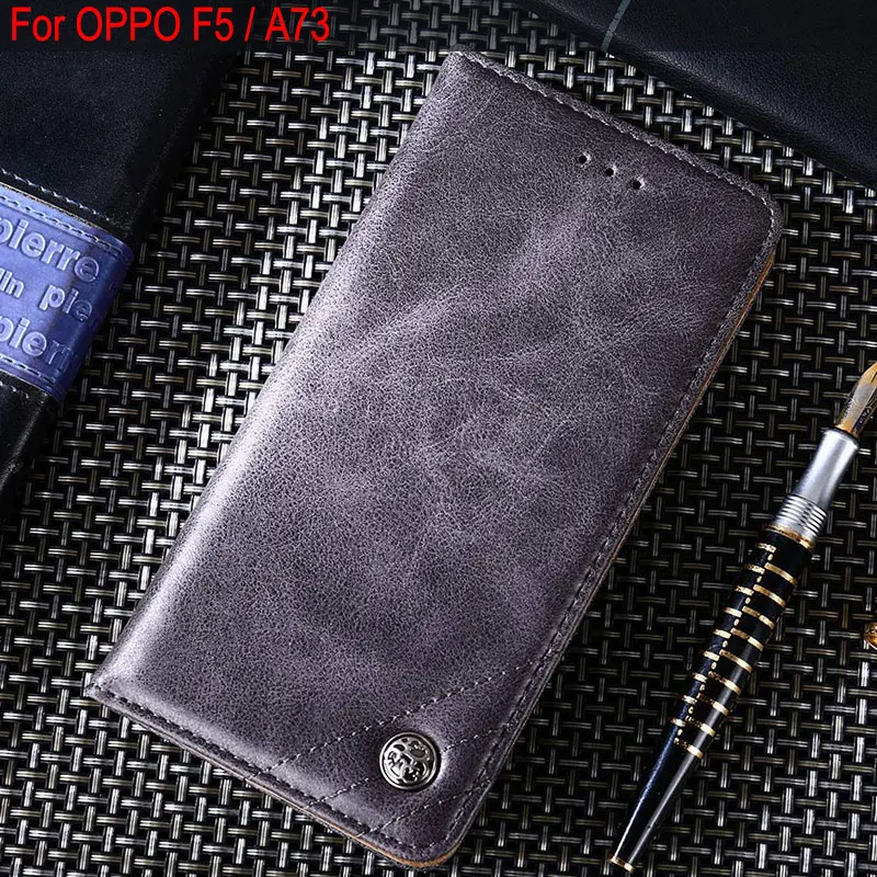 Кожаный чехол-книжка для OPPO F5 с подставкой и отделением карт без магнитов