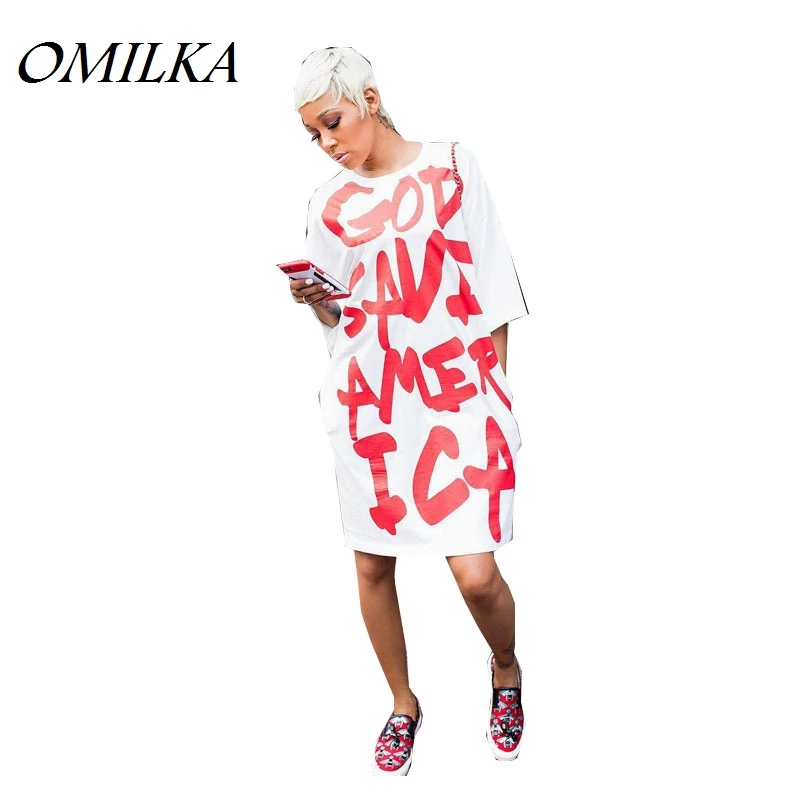 Женское платье с коротким рукавом OMILKA белое свободное повседневное в