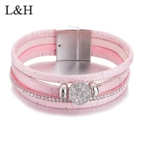 multi layer leather bracelet for women rhinestone charm magnetic wristband bangles bohemian party jewelry bijuteria feminina