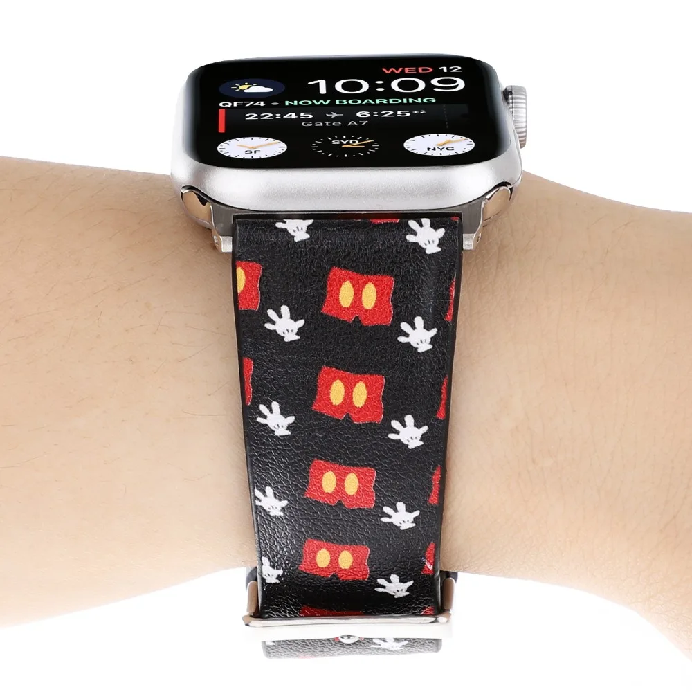 YUKIRIN Микки Перчатки с глазами Минни лук из натуральной кожи ремешок для Apple Watch Series 4 3 2 1 ремешок для iWatch 38 42 мм 40 44 мм мышь