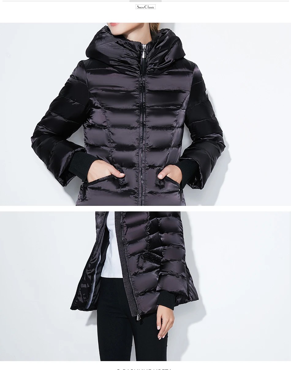 Snowclassic зимняя короткая куртка Модные женские толстые пальто теплые куртки капюшон регулируемый пояс, с хлопковой подкладкой