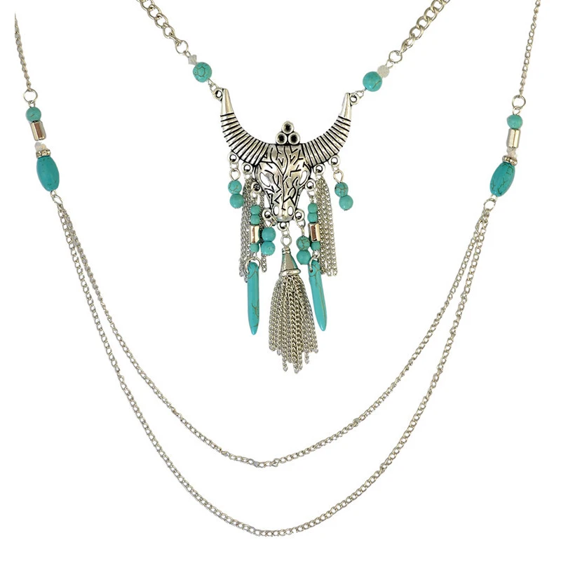 Длинное ожерелье с кисточками массивные ювелирные изделия этнические таурены
