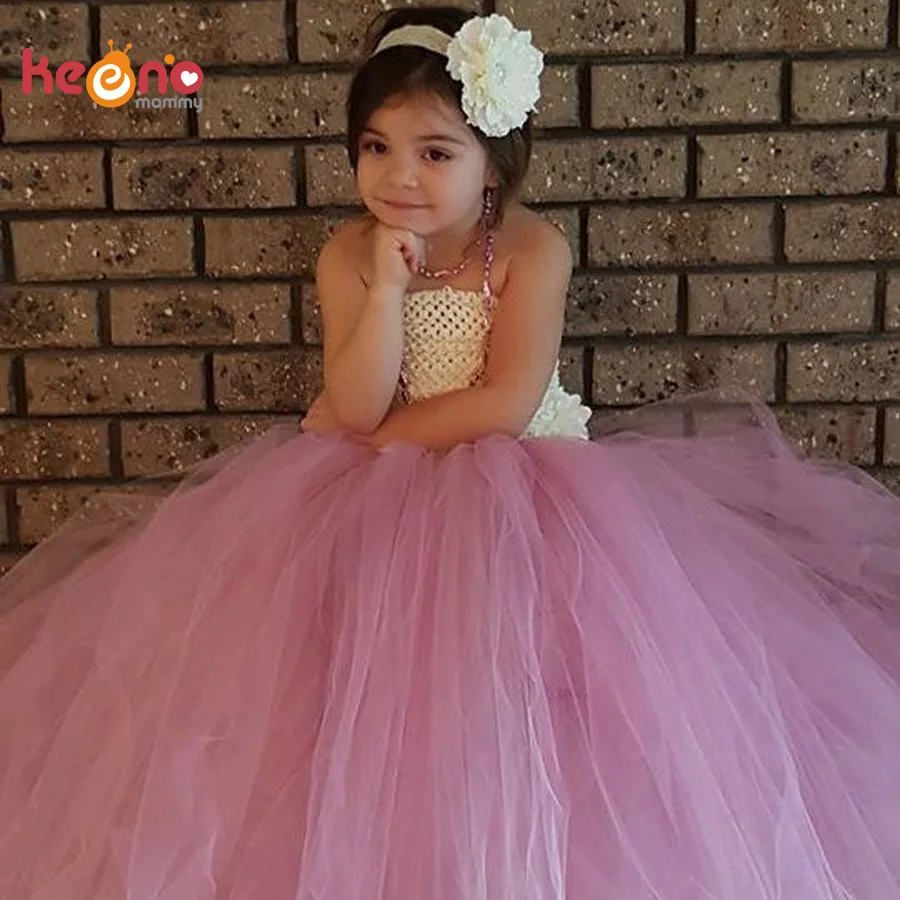 Винтажное платье-пачка для девочки Keenomommy с пыльной розой и цветами слоновой