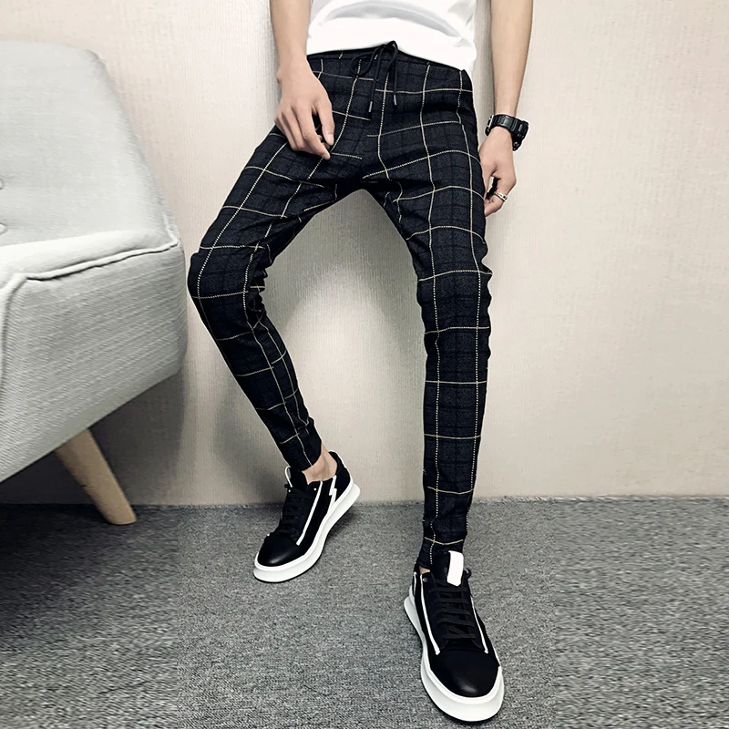 New Pants Men Slim Fit British Plaid Mens Fashion High Quality 2019 Summer Casual Young Man Hip Hop Trousers Male Hot Sale | Мужская
