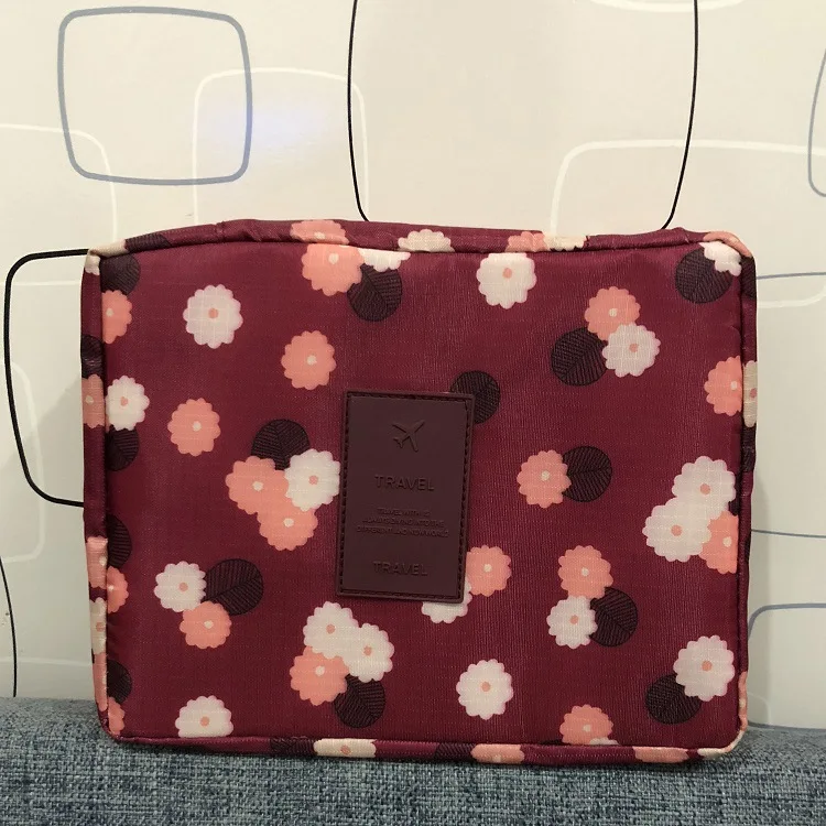 Wine red flowers Многофункциональная дорожная косметичка, профессиональный органайзер для макияжа, женская косметика, туалетные принадлежности хранение, портфель для хранения косметики - Цвет: Wine red flowers