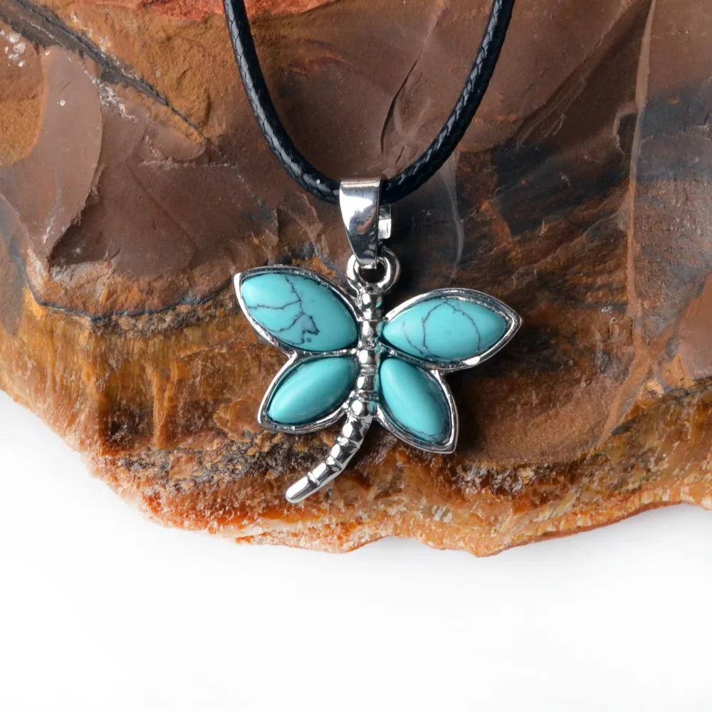 

SEVENSTONE Charms Dragonfly natural stone pendant necklace women lapis lazuli aventurine malachite men Necklaces pendants Choker