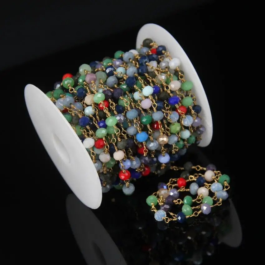4x6mm 1/3/5/10 meters Bulk Colorful Glass Crystals Faceted Rondelle Beads Chain Jewelry Rosary Plated Bronze Wire Wrapped Charms | Украшения