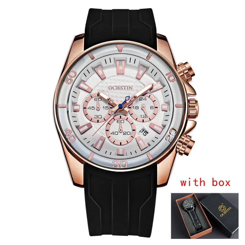 rose white 094 box OCHSTIN спортивные часы для мужчин Лидирующий бренд Авто Дата силиконовый ремешок Кварцевые военные наручные часы мужские водонепроницаемые светящиеся Relogio Saat - Цвет: rose white 094 box