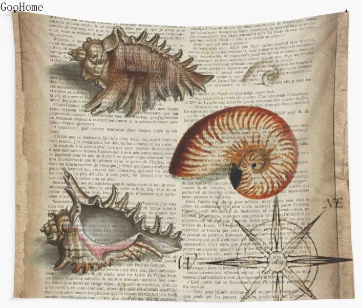Морское французское ботаническое искусство винтажные в форме компаса sea shells