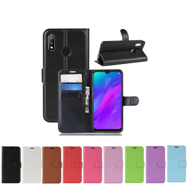 Чехол книжка из искусственной кожи с зернистой фактурой для OPPO Realme 3 Lychee 10
