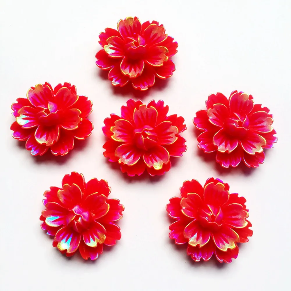 12pcs 25mm AB Resin Flatback Flower Stone Scrapbook Wedding Buttons for clothing DIY-A421