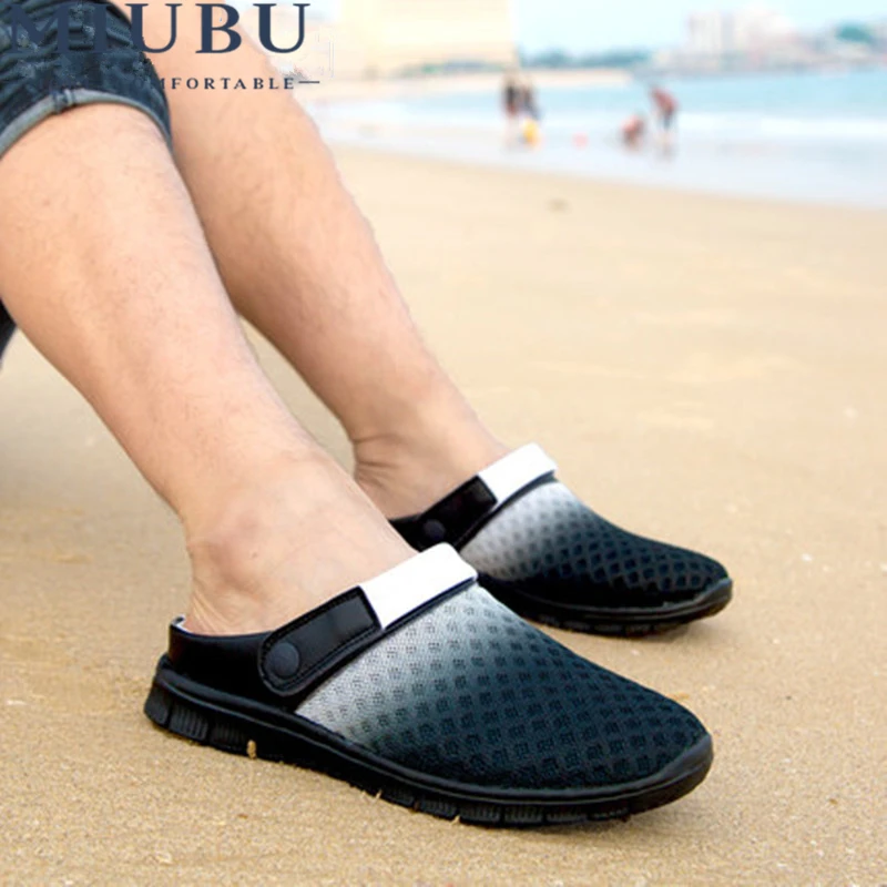 

MIUBU Man Unisex Hole Garden Cloges Shoes Plus Size Summer Net Flats Beach Sandals Mules Slippers Size 40 41 42 43 44 45 46