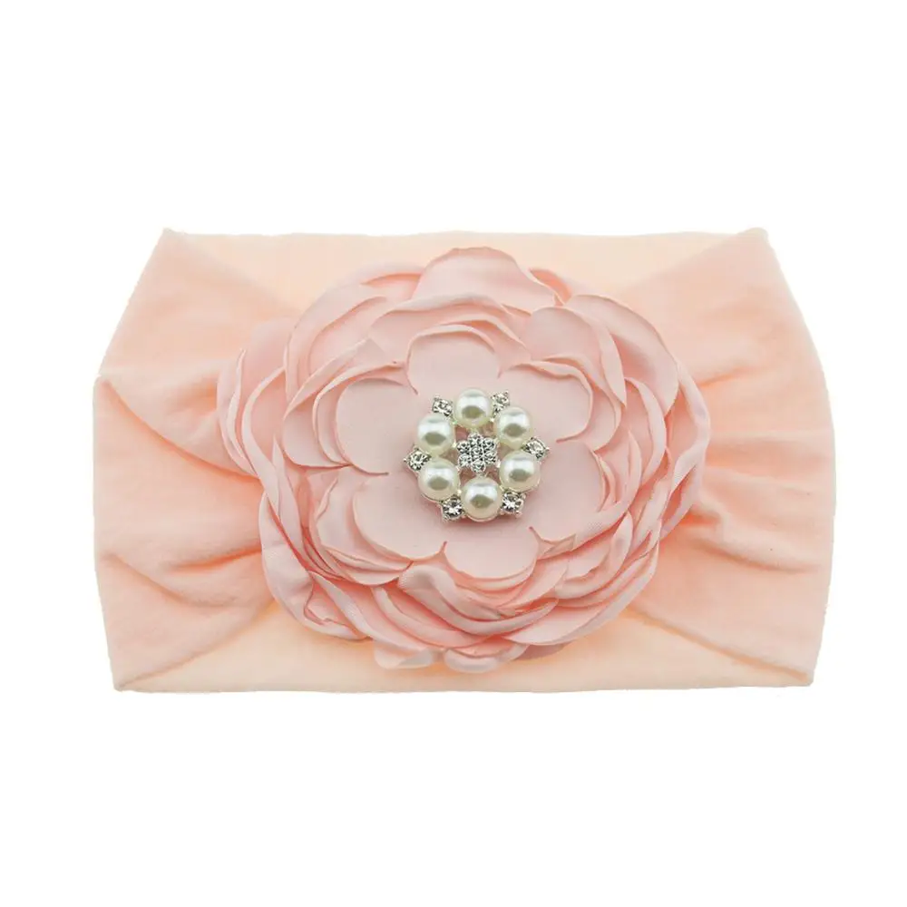 1PCS Soft Headband Camellia Flower Rhinestone Pearl Infant Summer Girls Stretchy Hair Accessories Children Birthday Dress Up | Аксессуары