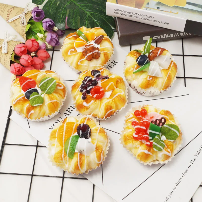 

6pcs Simulation Cake food Lifelike donut fruit small bread bakery home decoration window display party photography props