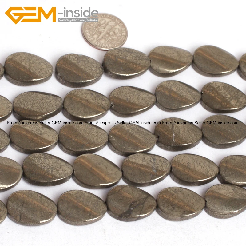 Жемчужные внутри 13х18 мм натуральные плоские овальные крученые пиритовые бусины