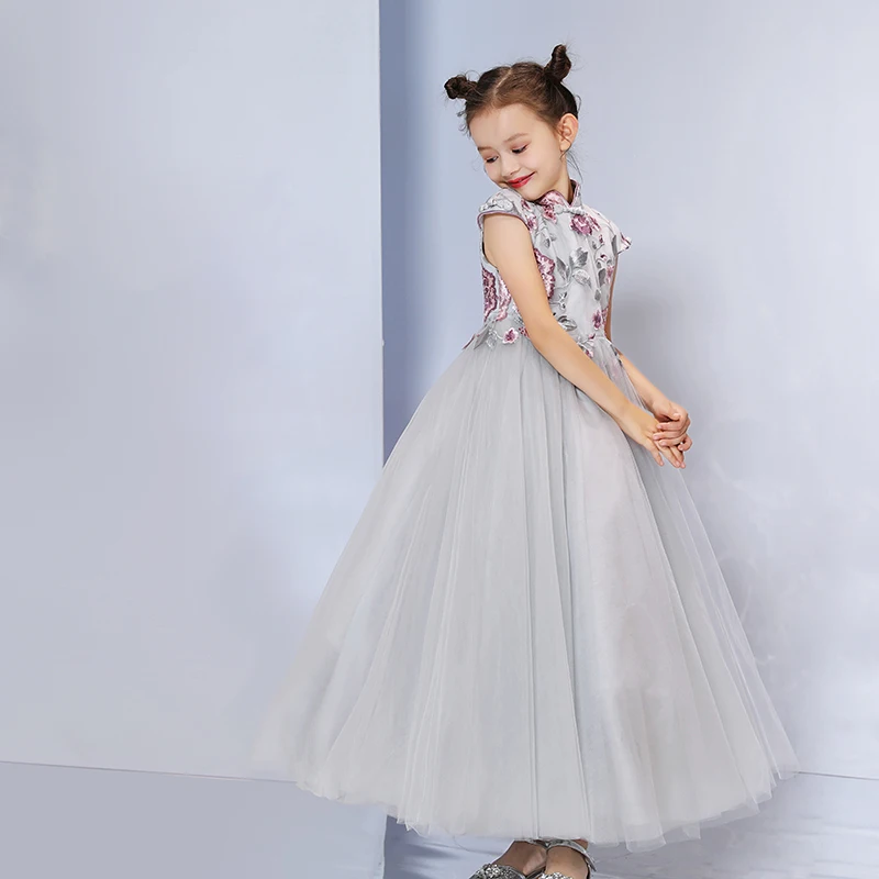 Grey Flower Girl Dresses 2018 Short Sleeve Dress For Girls Half High Neck Applique Party And Wedding |