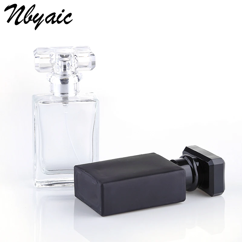 1Pcs30ml50ml высококачественный стеклянный флакон для духов бутылка для парфюмерии с распылителем прозрачный черный флакон-спрей кристально прозрачный квадратный
