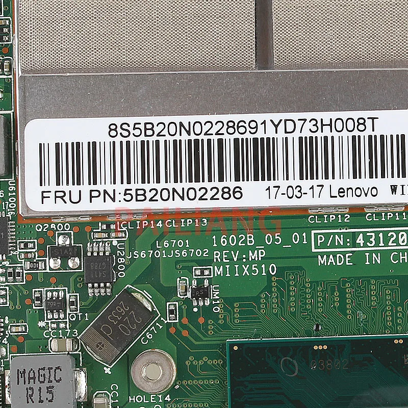 Laptop motherboard for MIIX 510-12IKB I5-7200U 4GB PC Mainboard 5B20N02286 full tesed DDR3 | Компьютеры и офис