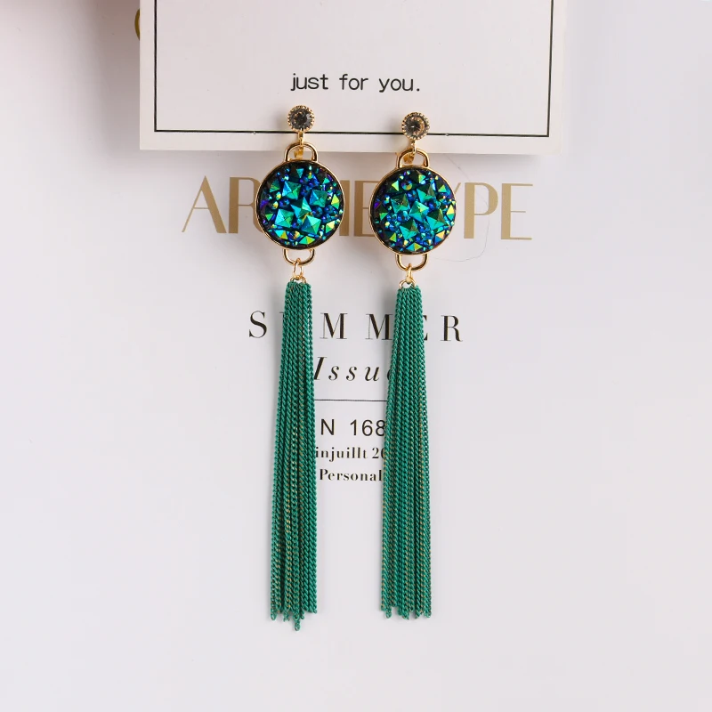 Длинные серьги клипсы Золотой цветной Maxi свисающие для женщин с искусственными