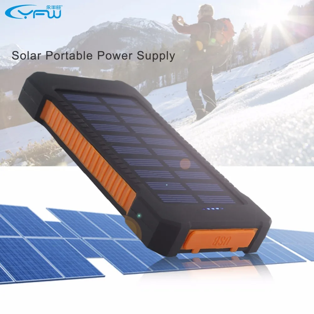 YFW 2016 водостойкий солнечный power Bank 10000 мАч Dual USB портативное солнечное зарядное