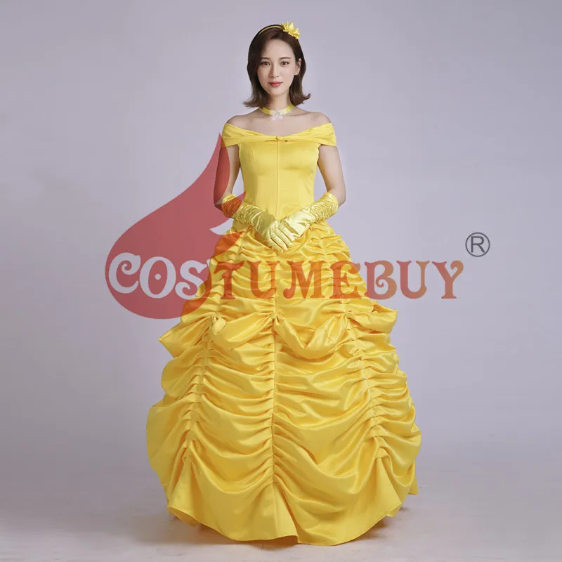 Costumebuy Красавица и Чудовище Необычные костюмы для косплея принцессы Belle Adult Для женщин платья Вечерние Хэллоуин костюм желтый