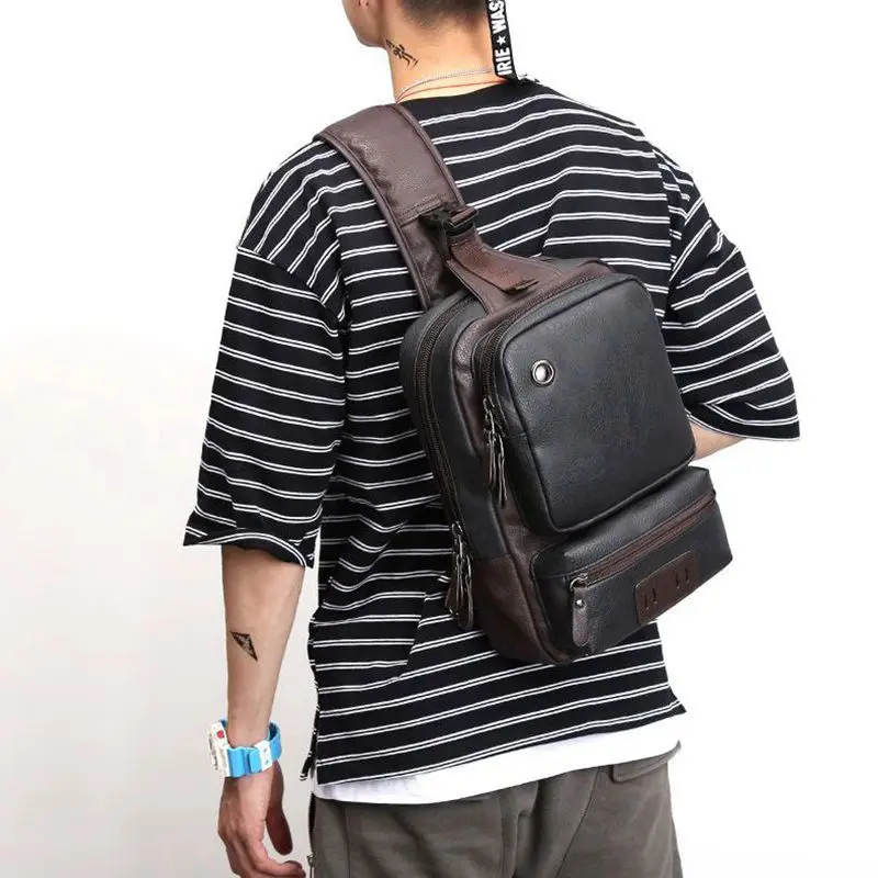 

longmiao New Fashion PU Leather Men Bag Large Capacity Brand Design Chest Pack Vintage Casual Men Shoulder Crossbody Bags