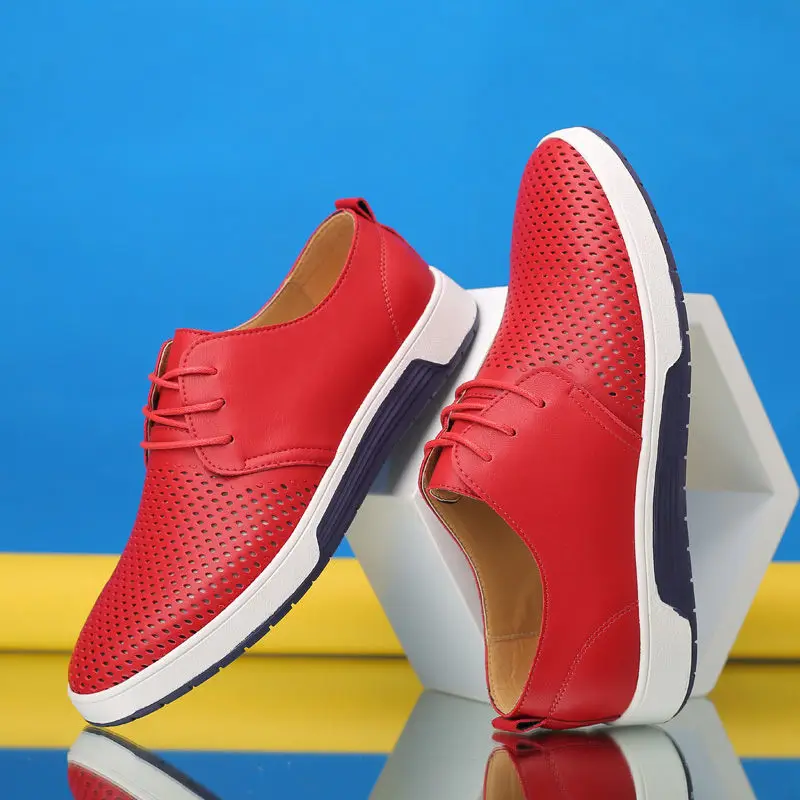 

Luxury Brand Men Casual Shoes Spring Men Leather Shoes Trendy Men Flats Breathable Holes Shoes Men 39 S Shoes Sneakers