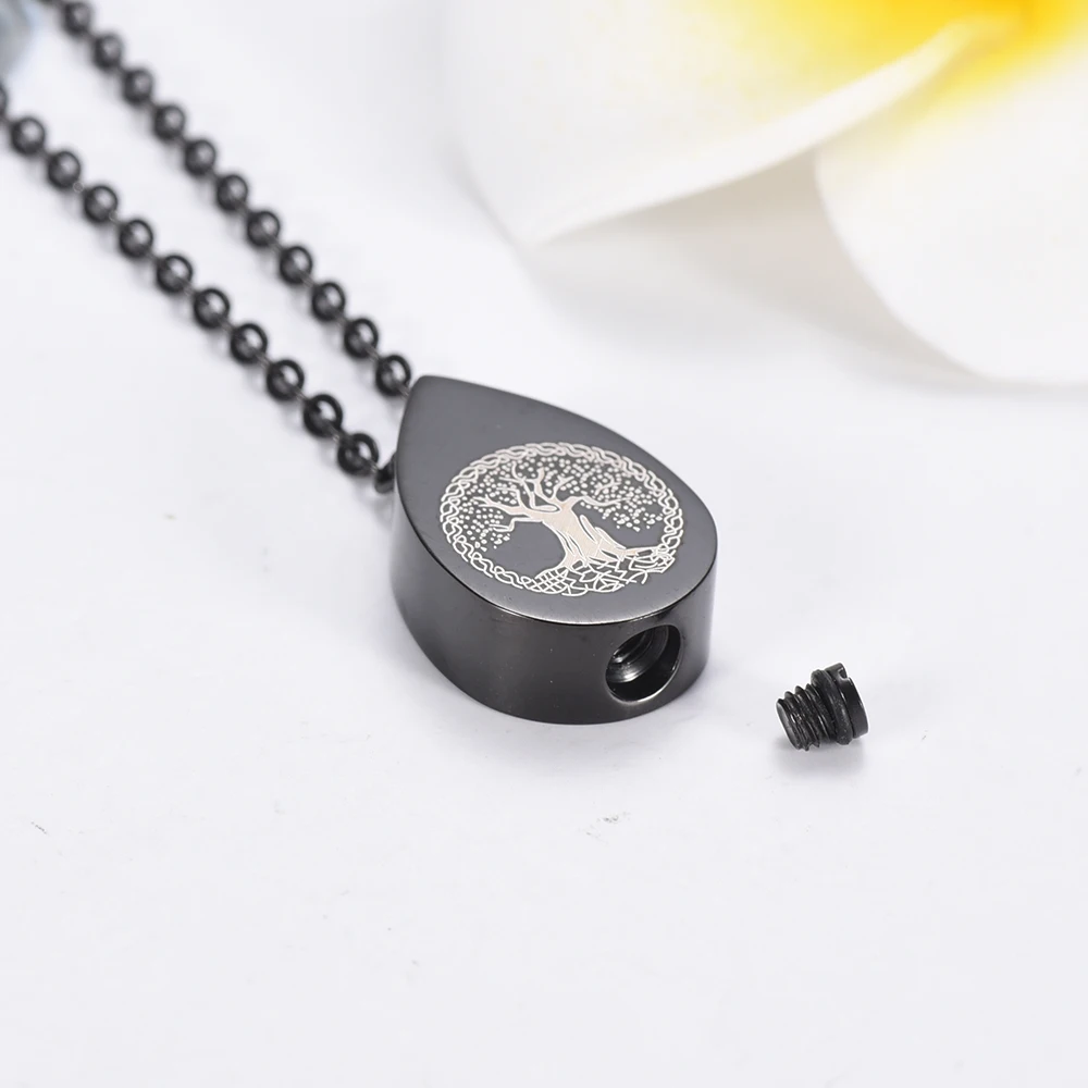 IJD7797 Teardrop кремация урна ожерелье дерево печать урна мемориальные украшения держатель праха на память ожерелье с подвеской-каплей