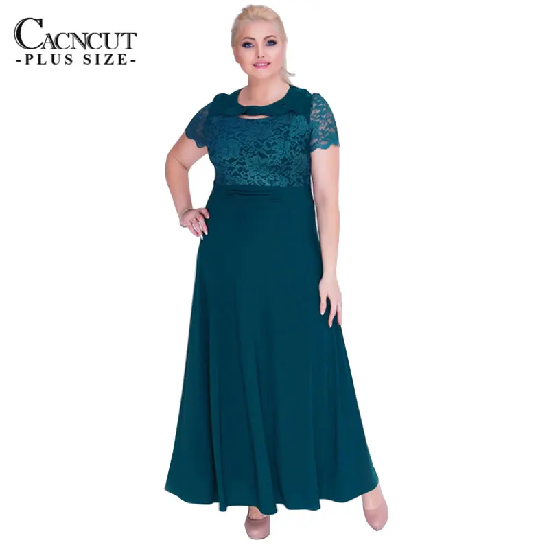 CACNCUT размера плюс 5XL 6XL кружевное лоскутное длинное женское платье летнее 2018