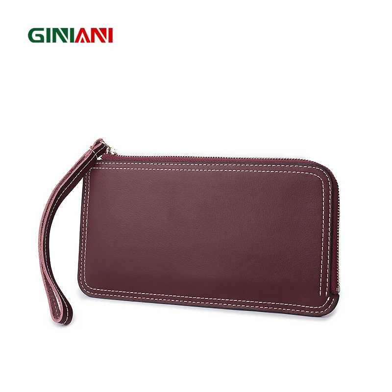Женский однотонный ретро кошелек GINIANI простой тонкий длинный из натуральной кожи