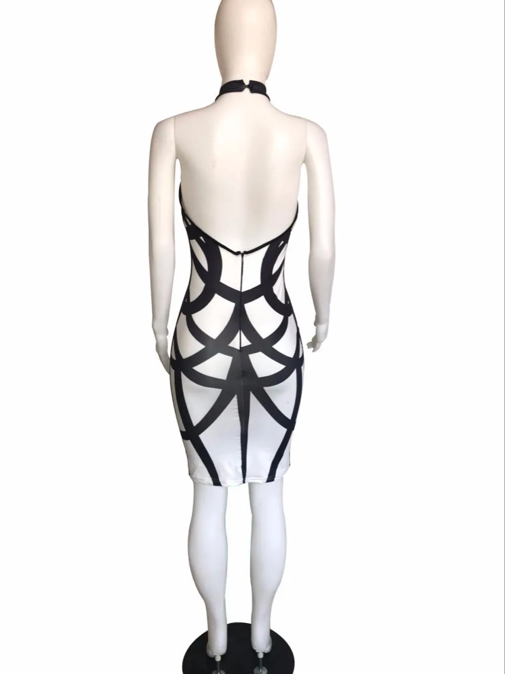 2018 Fashion Bandage Bodycon Patchwork Women Sexy Dress Halter Knee-length Ladies Backless Night Party Vestidos | Женская одежда